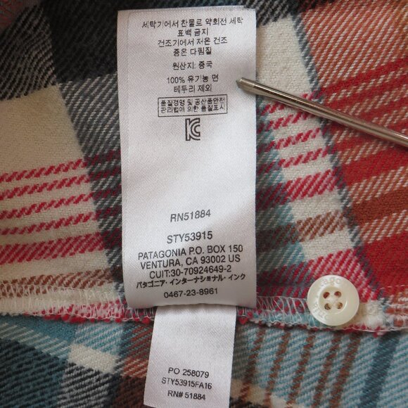 Patagonia Womens Plaid Long-Sleeved Shirt Size 8 White/Red/Blue Organic Cotton - Picture 9 of 9